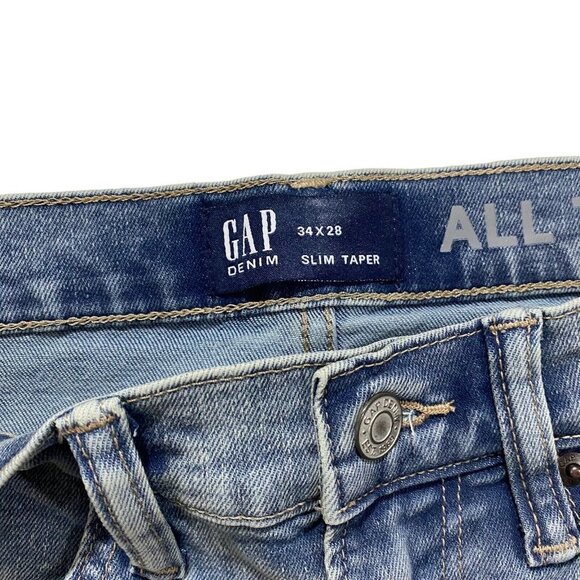 Gap Flex Slim Taper Men Light Wash Jeans Sz 34 x28 NWT Stretch Whiskered Denim - Picture 5 of 13